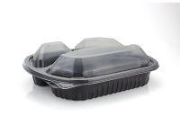 Container Lunch box black in 3 sections with transparent lid