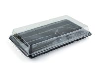 Black sushi packaging with transparent PET lid 300*170*55 mm