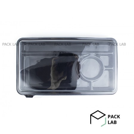 Упаковка для суші чорна з прозорою кришкою ПЕТ 300*170*55 мм