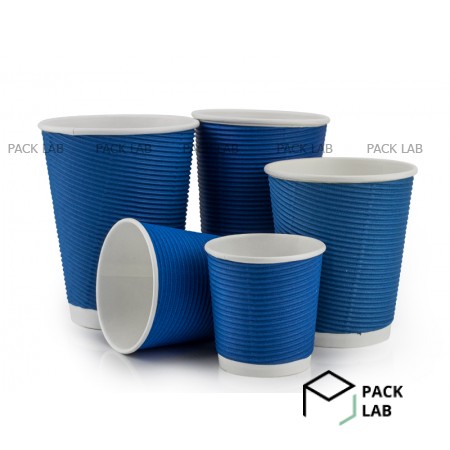 Paper cup white corrugated F-wave horizontal "Blue" 270 ml Paper cup white corrugated F-wave horizontal "Blue" 270 ml