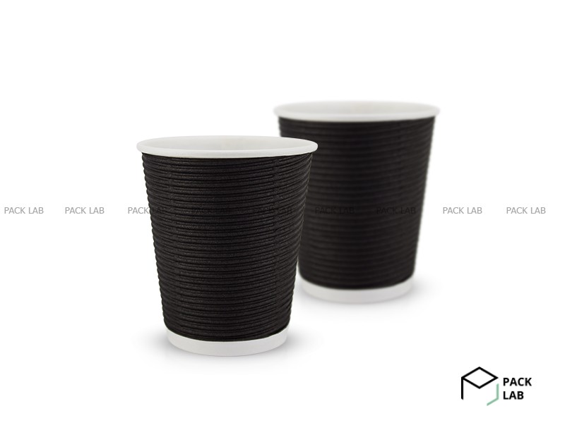 Paper cup white corrugated F-wave horizontal "Black" 180 ml