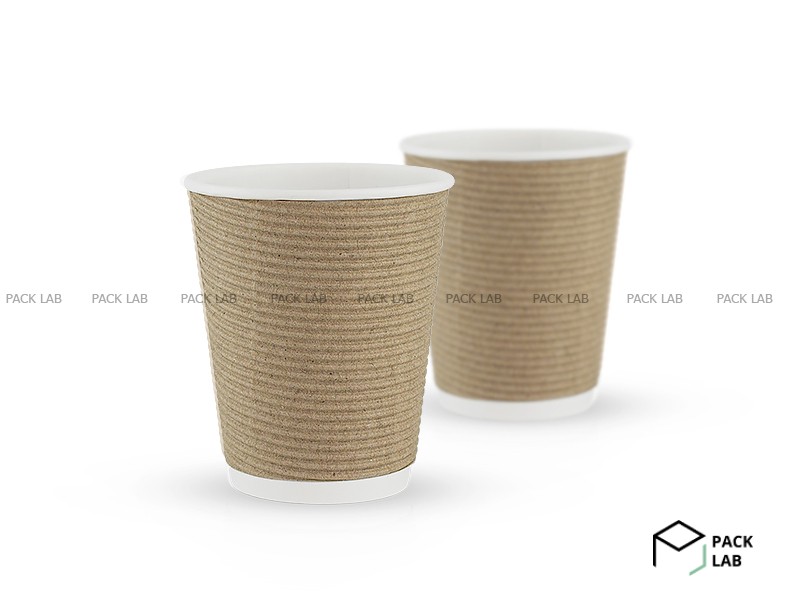 Paper cup white corrugated F-wave horizontal "Brown" 270 ml