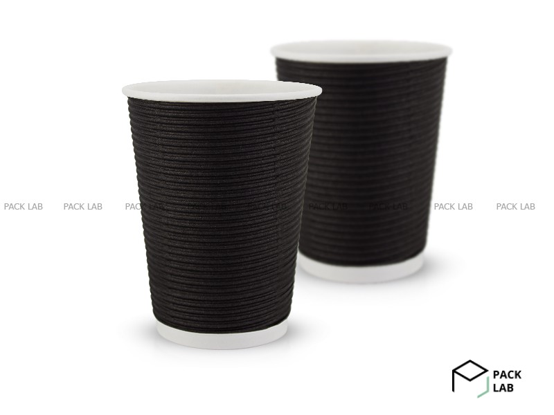Paper cup white corrugated F-wave horizontal "Black" 440 ml
