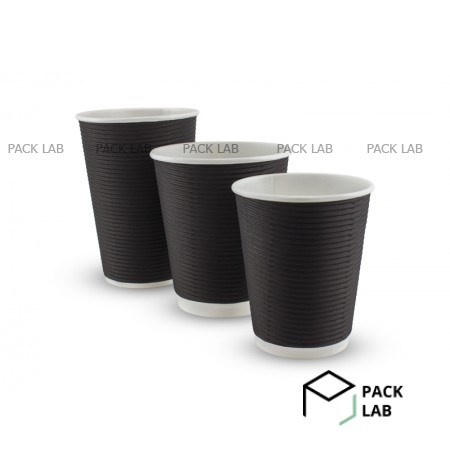 Paper cup white corrugated F-wave horizontal "Black" 440 ml