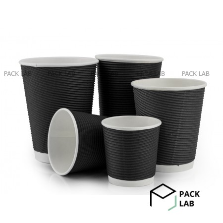 Paper cup white corrugated F-wave horizontal "Black" 440 ml