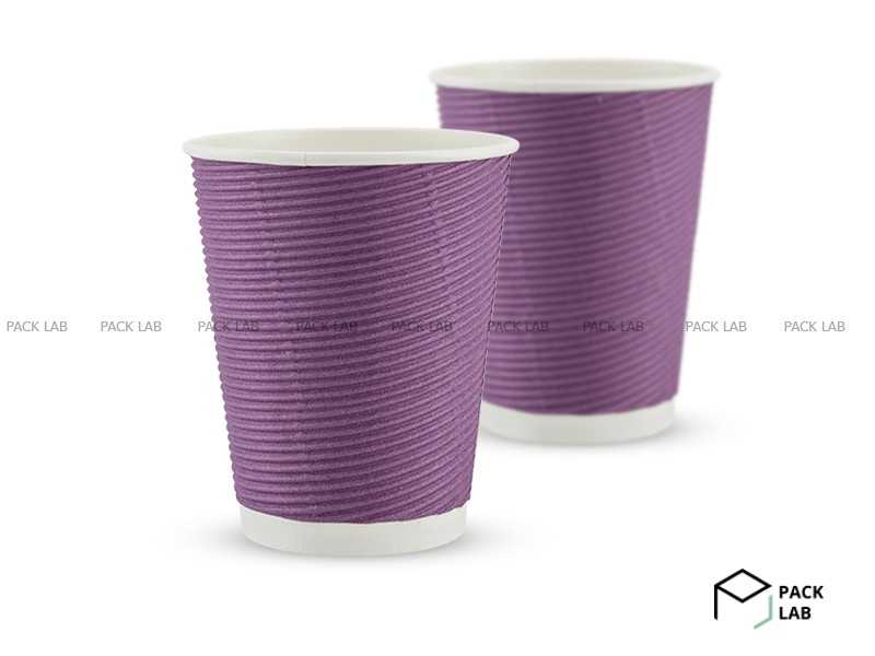 Paper cup white corrugated F-wave horizontal "Lavender" 440 ml
