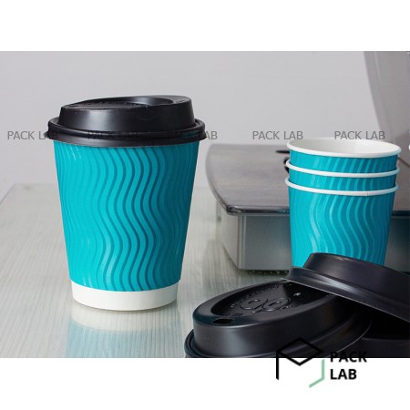 Paper cup white corrugated S-wave "Turquoise" 180 ml