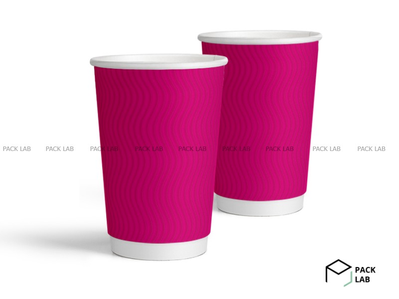 Paper cup white corrugated S-wave "Pink" 340 ml