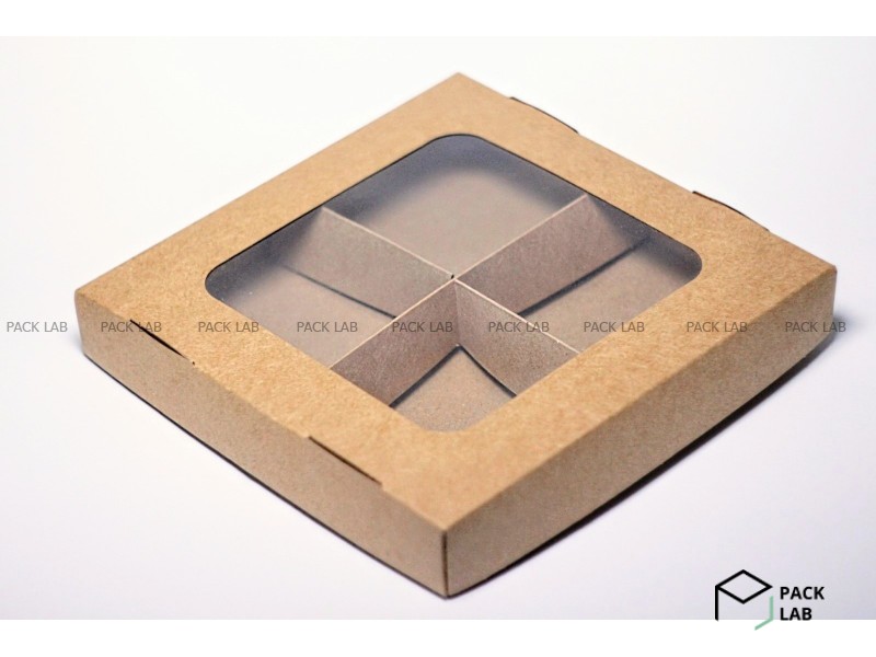 Картонна коробка з віконцем і перегородками 200*200*30 мм