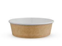 Round paper salad bowl kraft white 500 ml with plastic lid