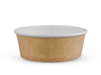 Round paper salad bowl kraft white 750 ml with plastic lid