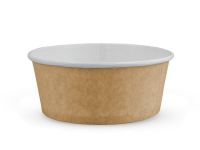 Round paper salad bowl kraft white 1000 ml with plastic lid