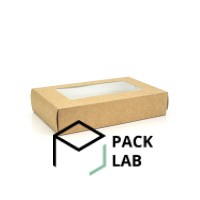 Бумажный контейнер клееный с окошком 194*115*40 крафт-белый (коробка)