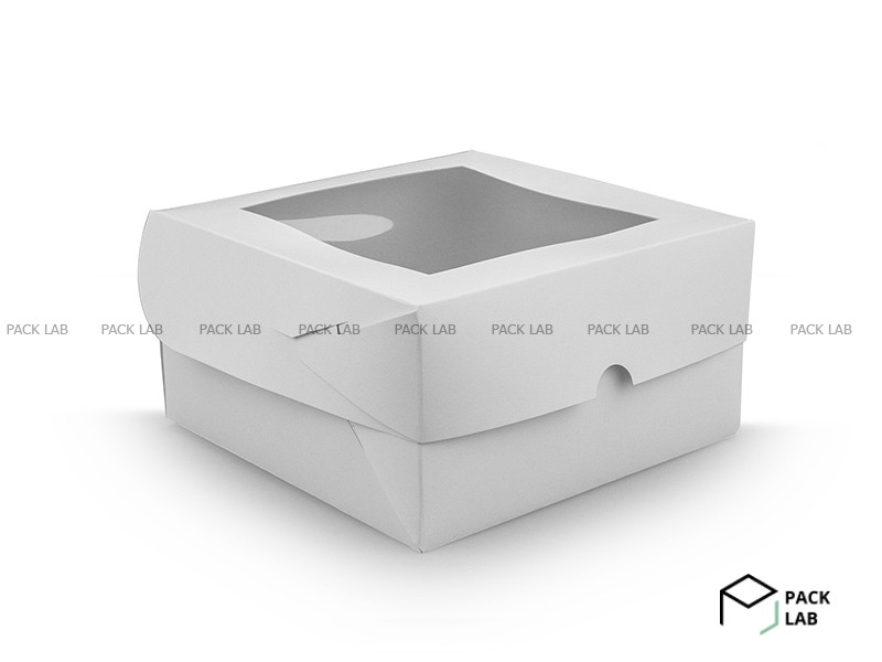 Square box for cake with window white 170*170*90 mm