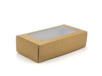 Коробка бумажная прямоугольная с ламинированным окном крафт 200*100*50 мм
