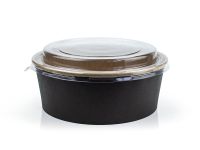 Salad bowl 1250 ml paper round black-kraft with PET lid