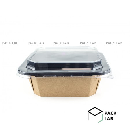 1200ml square container Kraft-Black with PET lid