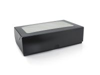 Коробка бумажная черная для суши с окошком МАКСИ 200*50*130 мм