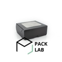 Коробка бумажная черная для суши с окошком МИДИ 130*130*50 мм