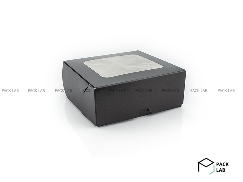 Коробка паперова чорна для суші з віконцем МИДИ 130*130*50 мм