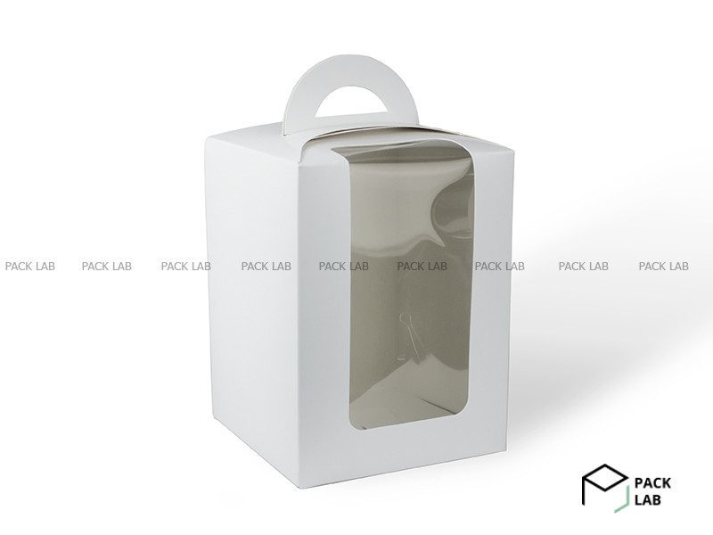 Коробка паперова біла з віконцем для пасок 140*140*180 мм