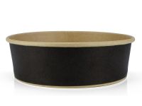 Round paper salad bowl black-kraft 1100 ml with plastic lid