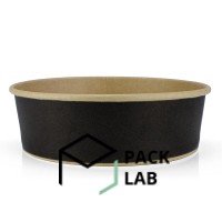 Round paper salad bowl black-kraft 1100 ml with plastic lid