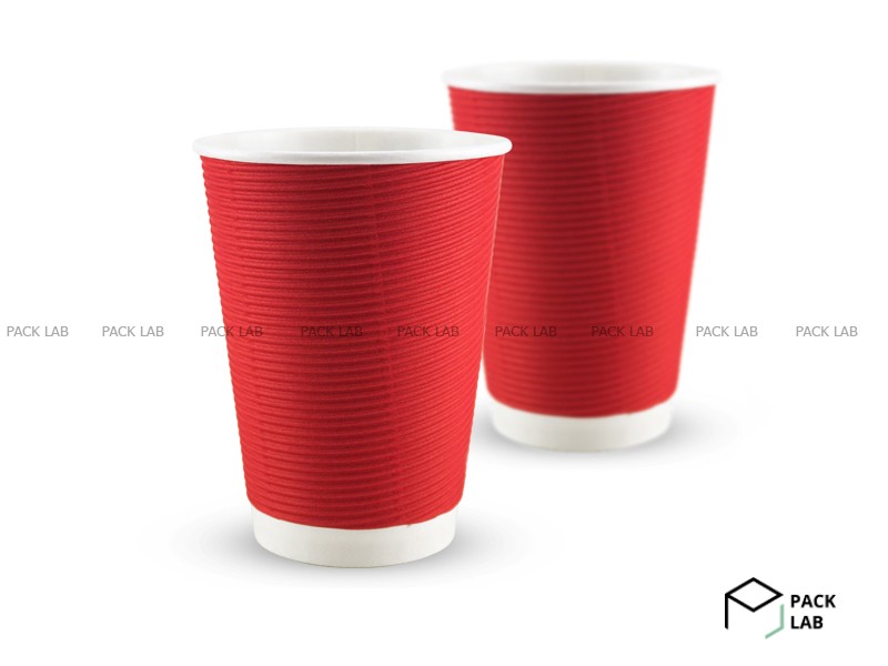 CORRUGATED CUP 430 ML (RED) F-WAVE HORIZONTAL