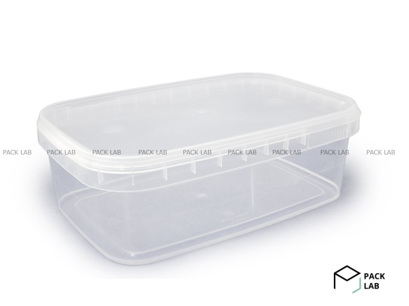 Jar cube 1000/124 / K 1.0 l. + Cover 124 transparent rectangular (Perint)
