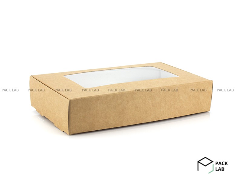 Паперовий контейнер з віконцем 197*115*40 крафт-білий (коробка)
