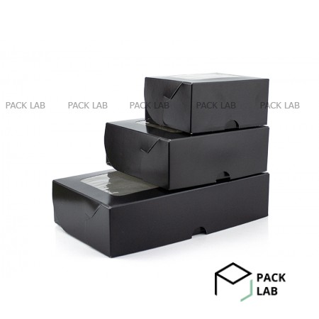 Коробка паперова чорна для суші з віконцем МІНІ 100*90*50 мм