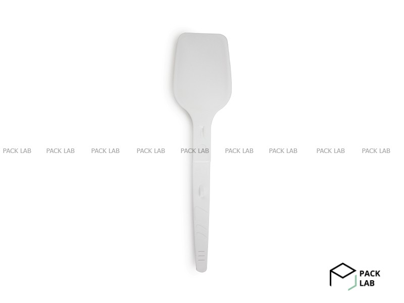 White folding spoon in individual packaging