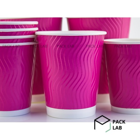 Paper cup white corrugated S-wave "Pink" 340 ml